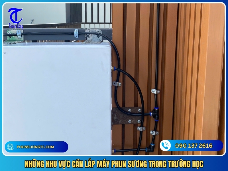 nhung khu vuc can lap may phun suong trong truong hoc